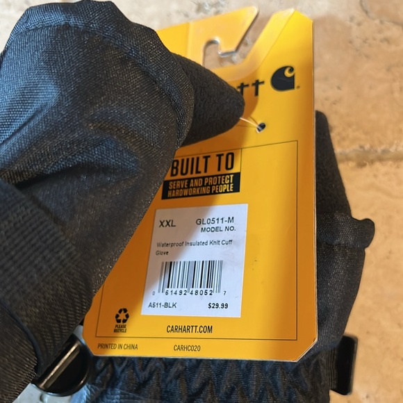 Carhartt Mens Waterproof Insulated Knit Cuff Gloves Black GL0511-M XXLarge NWT - Picture 4 of 5